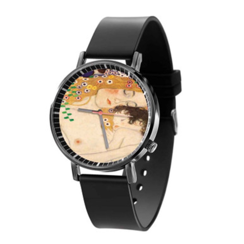 Gustav Klimt Mother and Child Black Quartz Watch Unisex With Premium Gift Box