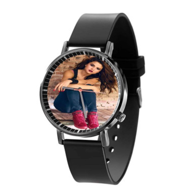 Selena Gomez on Wall Brick Black Quartz Watch Unisex With Premium Gift Box