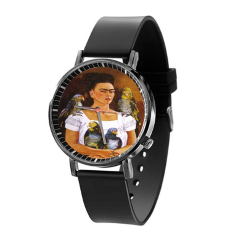 Frida Kahlo Me and My Parrots Black Quartz Watch Unisex With Premium Gift Box
