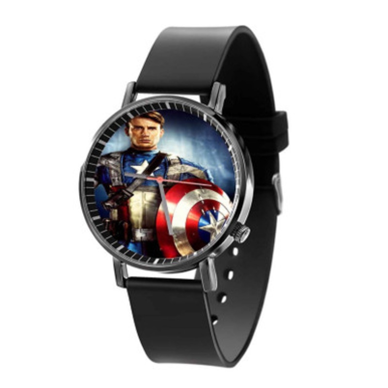 Captain America Art Black Quartz Watch Unisex With Premium Gift Box