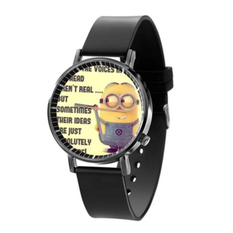 Minions Quotes Black Quartz Watch Unisex With Premium Gift Box