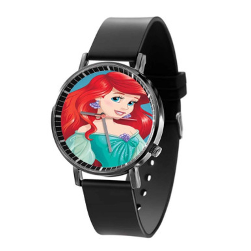 Disney Ariel The Little Mermaid Cartoon Unisex Black Quartz Watch With Premium Gift Box