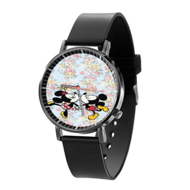 Mickey Mouse and Minnie Mouse Kiss Black Quartz Watch Unisex With Premium Gift Box