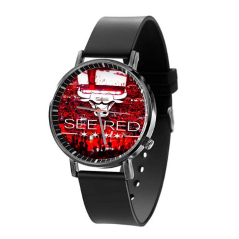 Chicago Bulls See Red Black Quartz Watch Unisex With Premium Gift Box