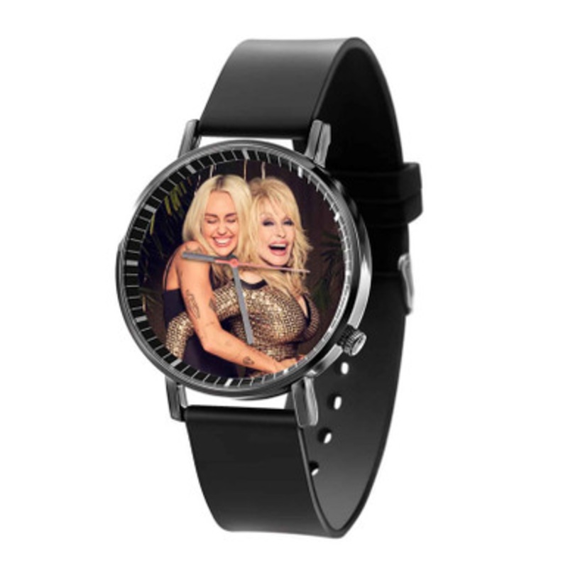 Miley Cyrus and Dolly Parton Black Quartz Watch Unisex With Premium Gift Box