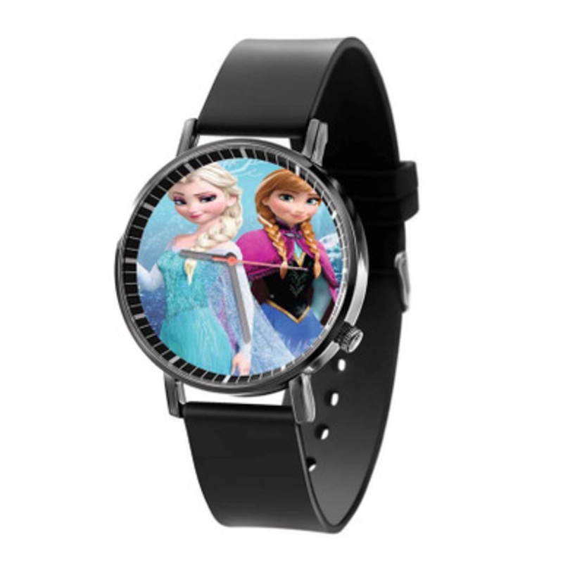 Princess Anna and Elsa Disney Frozen Black Quartz Watch Unisex With Premium Gift Box