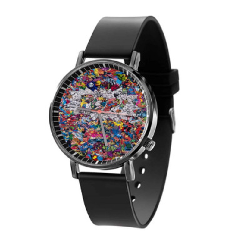Superheroes Collage Black Quartz Watch Unisex With Premium Gift Box