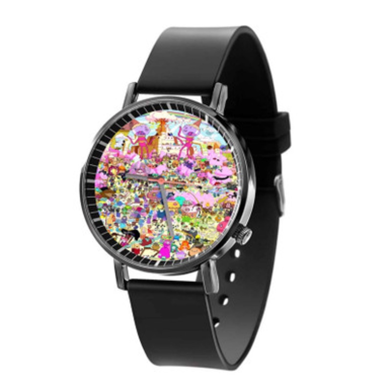 Adventure Time Characters Collage Black Quartz Watch Unisex With Premium Gift Box