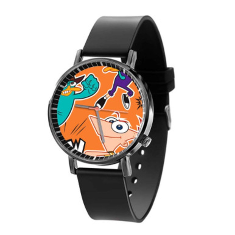 Phineas and Ferb Collage Black Quartz Watch Unisex With Premium Gift Box