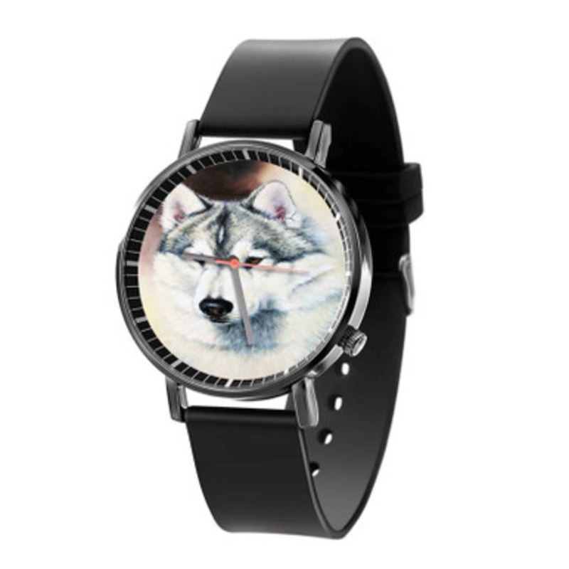 Siberian Husky Black Quartz Watch Unisex With Premium Gift Box