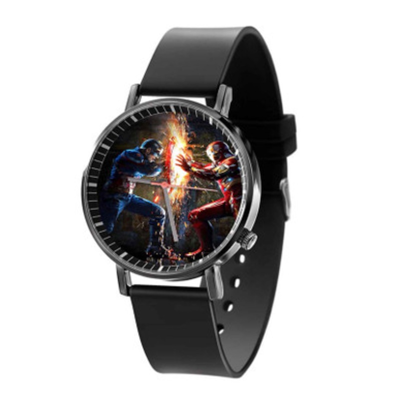 Captain America vs Iron Man Battle Black Quartz Watch Unisex With Premium Gift Box