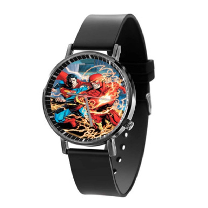 Flash and Superman Unisex Black Quartz Watch With Premium Gift Box