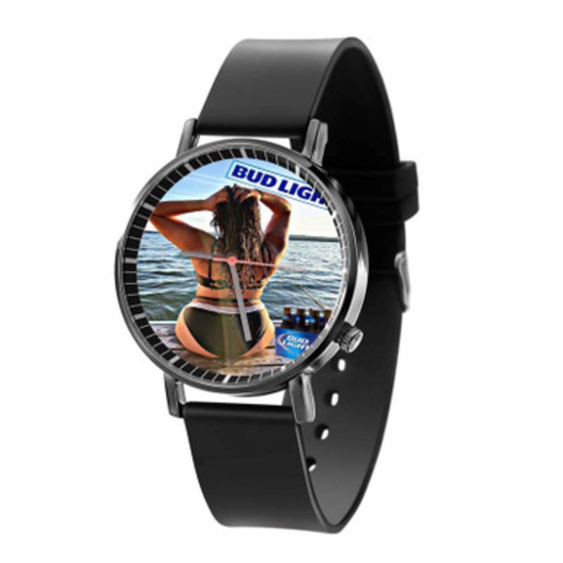 Bud Light Beer Poster Girl Black Quartz Watch Unisex With Premium Gift Box