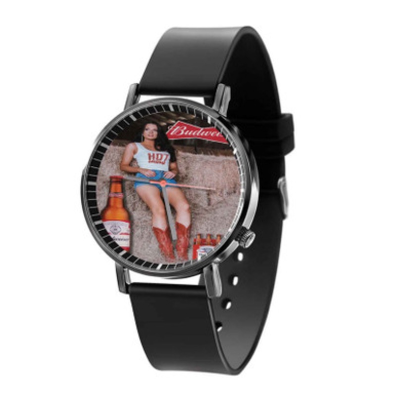 Budweiser Beer Poster Girl Black Quartz Watch Unisex With Premium Gift Box