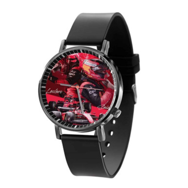 Charles Leclerc and Carlos Sainz Black Quartz Watch Unisex With Premium Gift Box